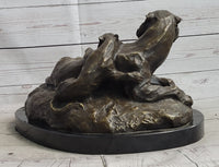 Lion Tiger & Cub Bronze Sculpture Wildlife Art