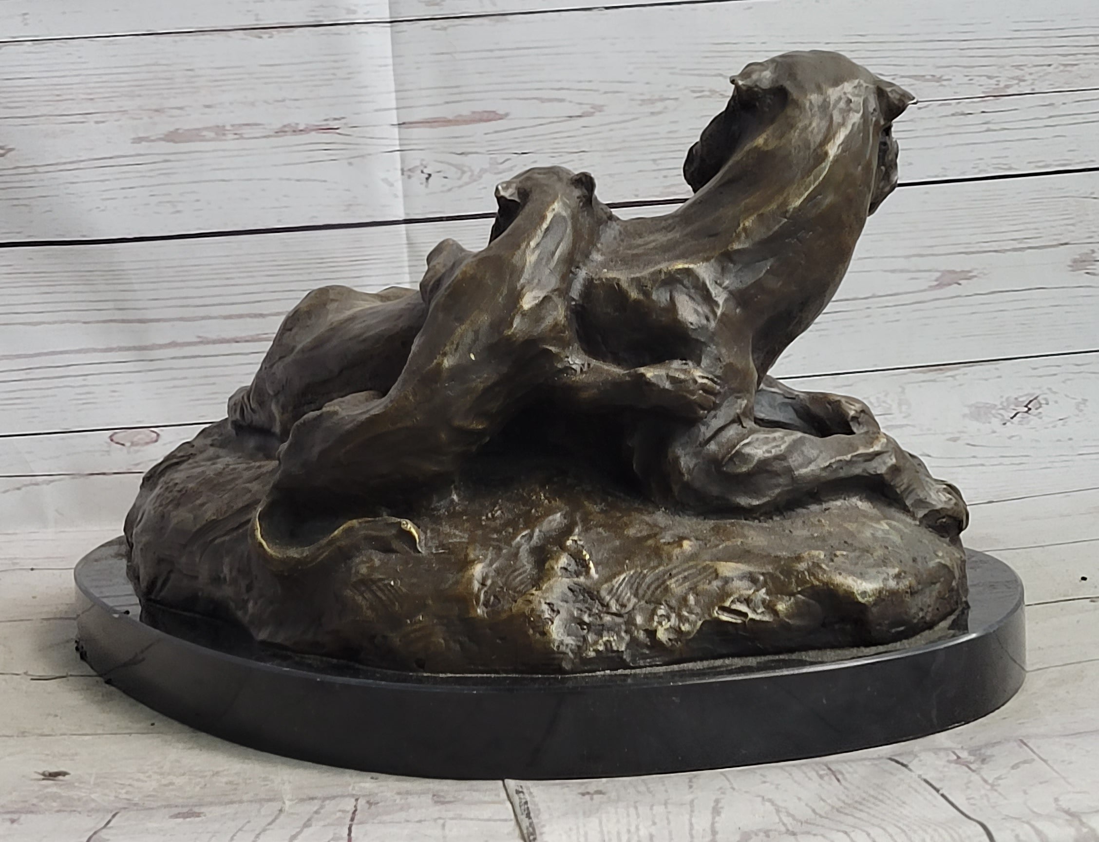 Lion Tiger & Cub Bronze Sculpture Wildlife Art