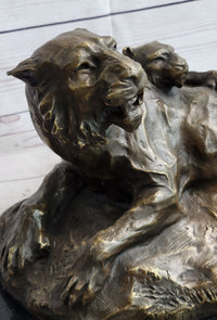 Lion Tiger & Cub Bronze Sculpture Wildlife Art