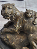 Lion Tiger & Cub Bronze Sculpture Wildlife Art