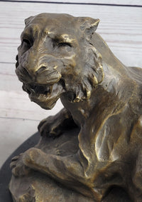 Lion Tiger & Cub Bronze Sculpture Wildlife Art