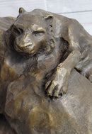 Lion Tiger & Cub Bronze Sculpture Wildlife Art