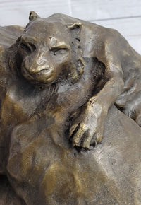 Lion Tiger & Cub Bronze Sculpture Wildlife Art