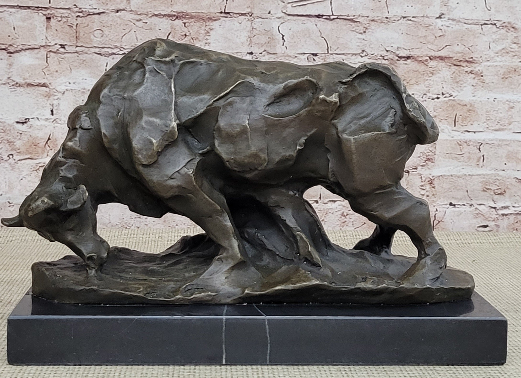 Large Abstract Modern Art Charging Bull Bronze Sculpture