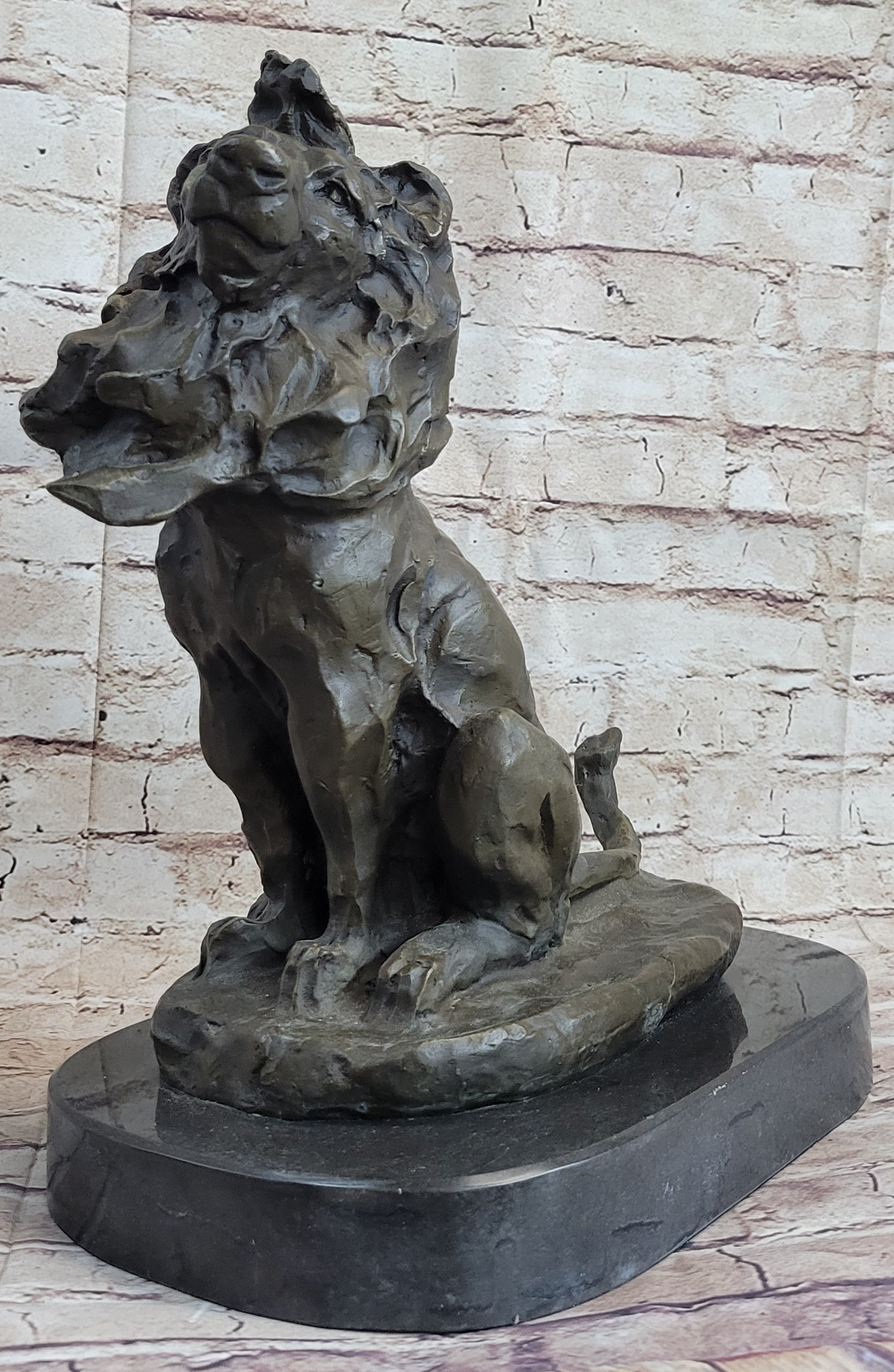 Abstract Crude Lion King Bronze Sculpture on Marble Base