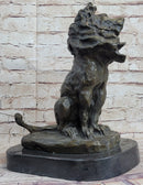 Abstract Crude Lion King Bronze Sculpture on Marble Base