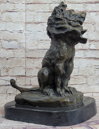 Abstract Crude Lion King Bronze Sculpture on Marble Base