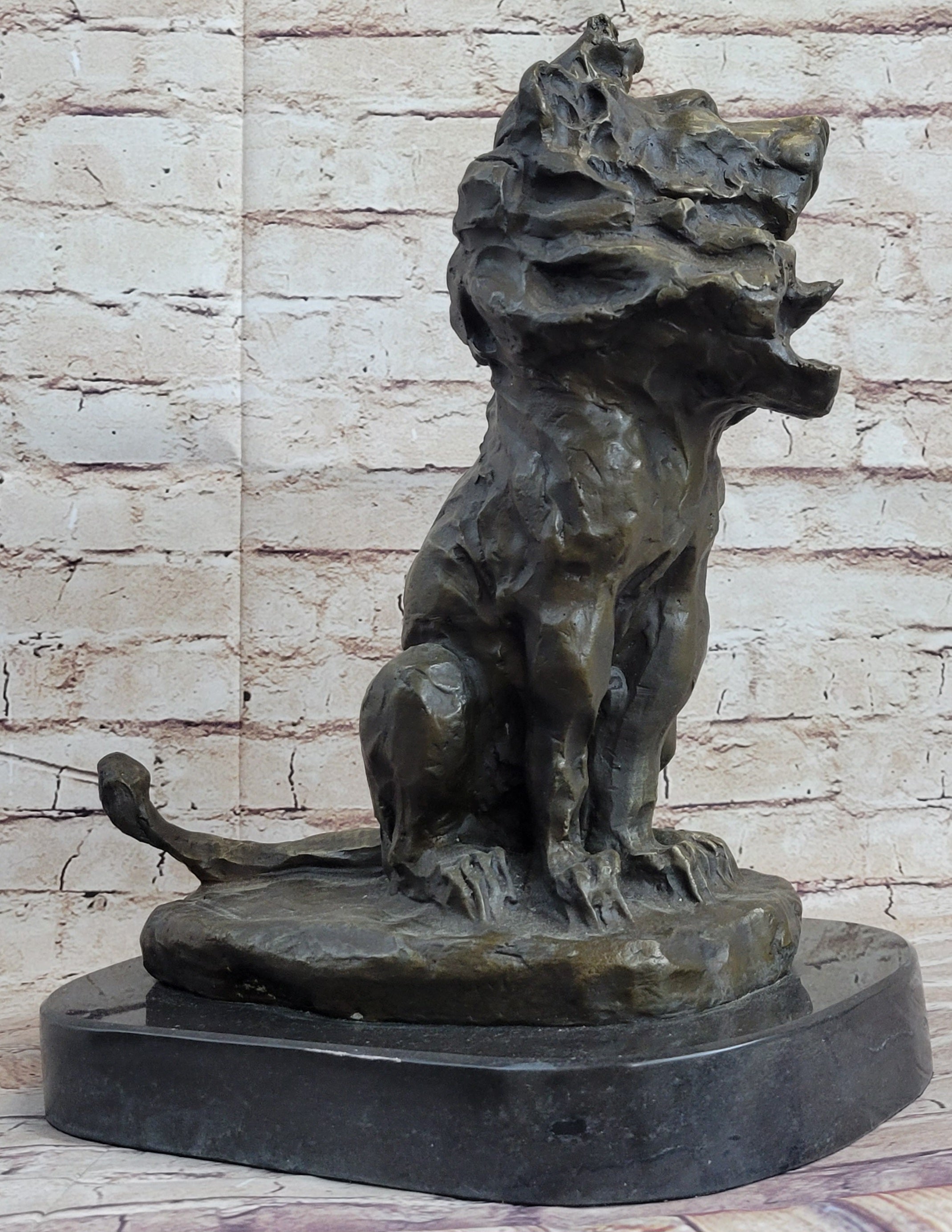 Abstract Crude Lion King Bronze Sculpture on Marble Base