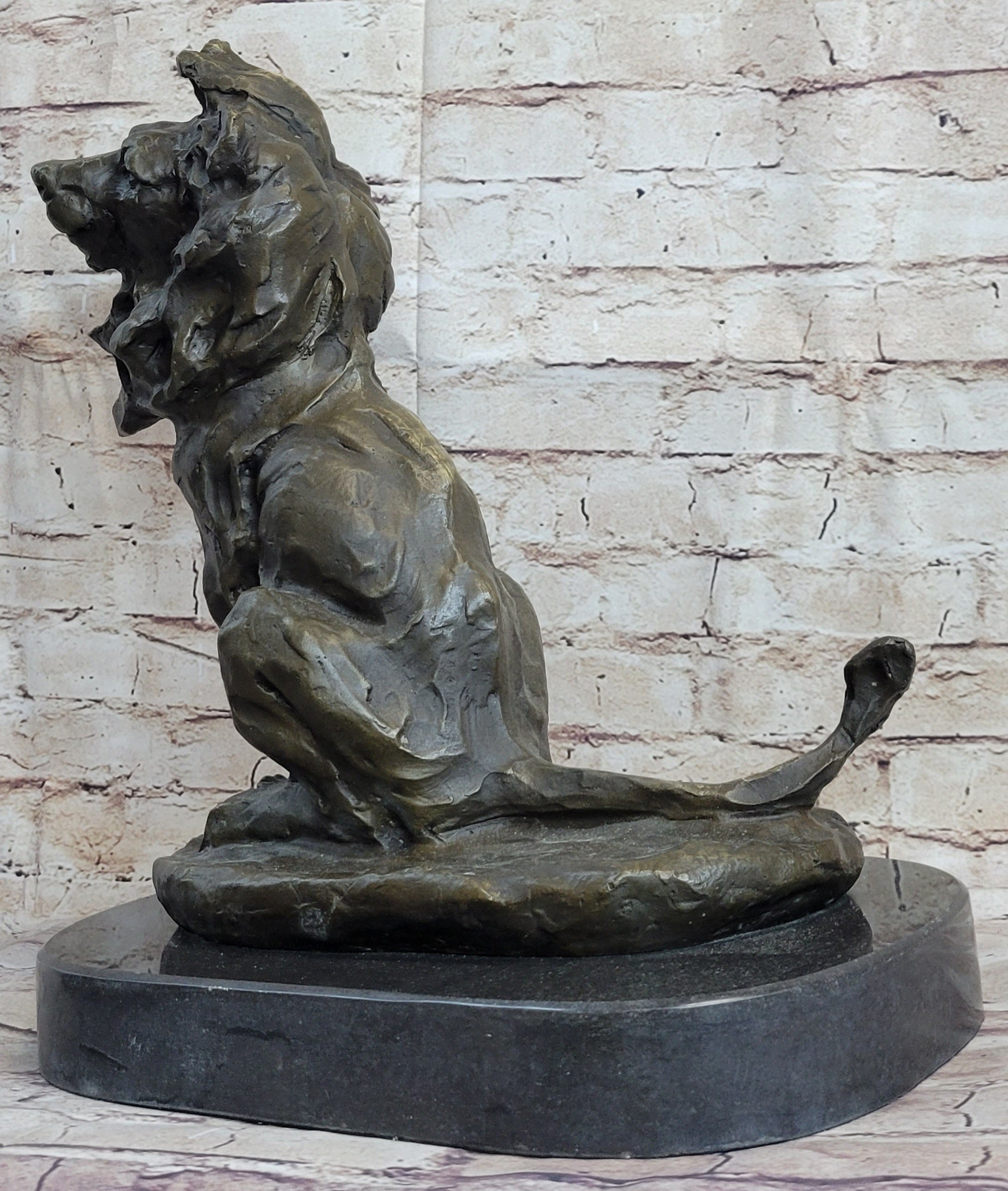 Abstract Crude Lion King Bronze Sculpture on Marble Base