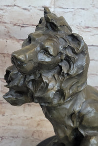 Abstract Crude Lion King Bronze Sculpture on Marble Base