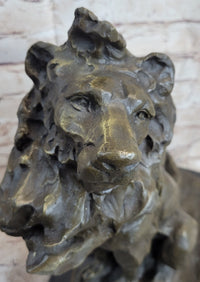 Abstract Crude Lion King Bronze Sculpture on Marble Base