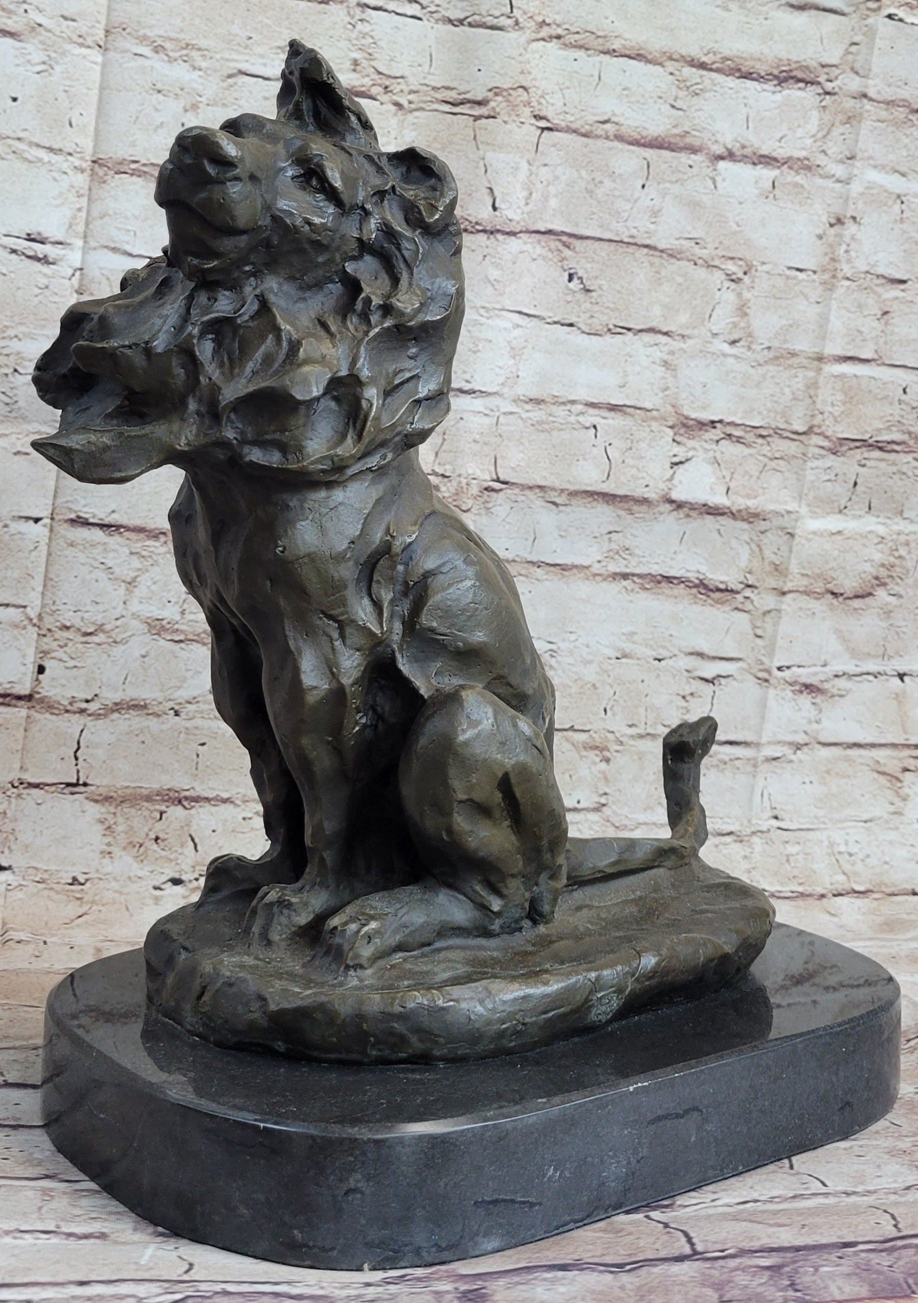 Abstract Crude Lion King Bronze Sculpture on Marble Base