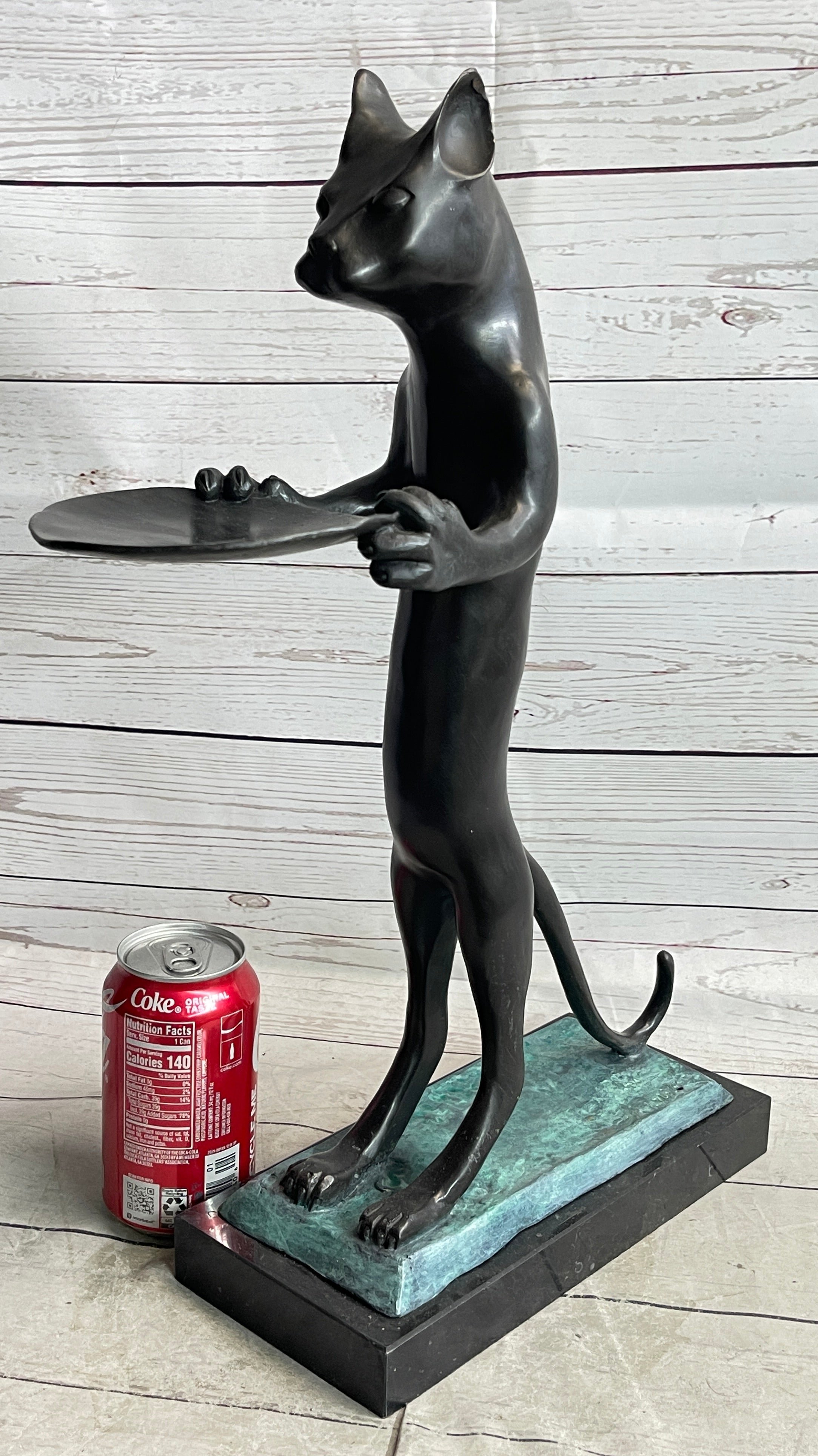 Cat Holding Tray Business Card Holder Bronze Sculpture