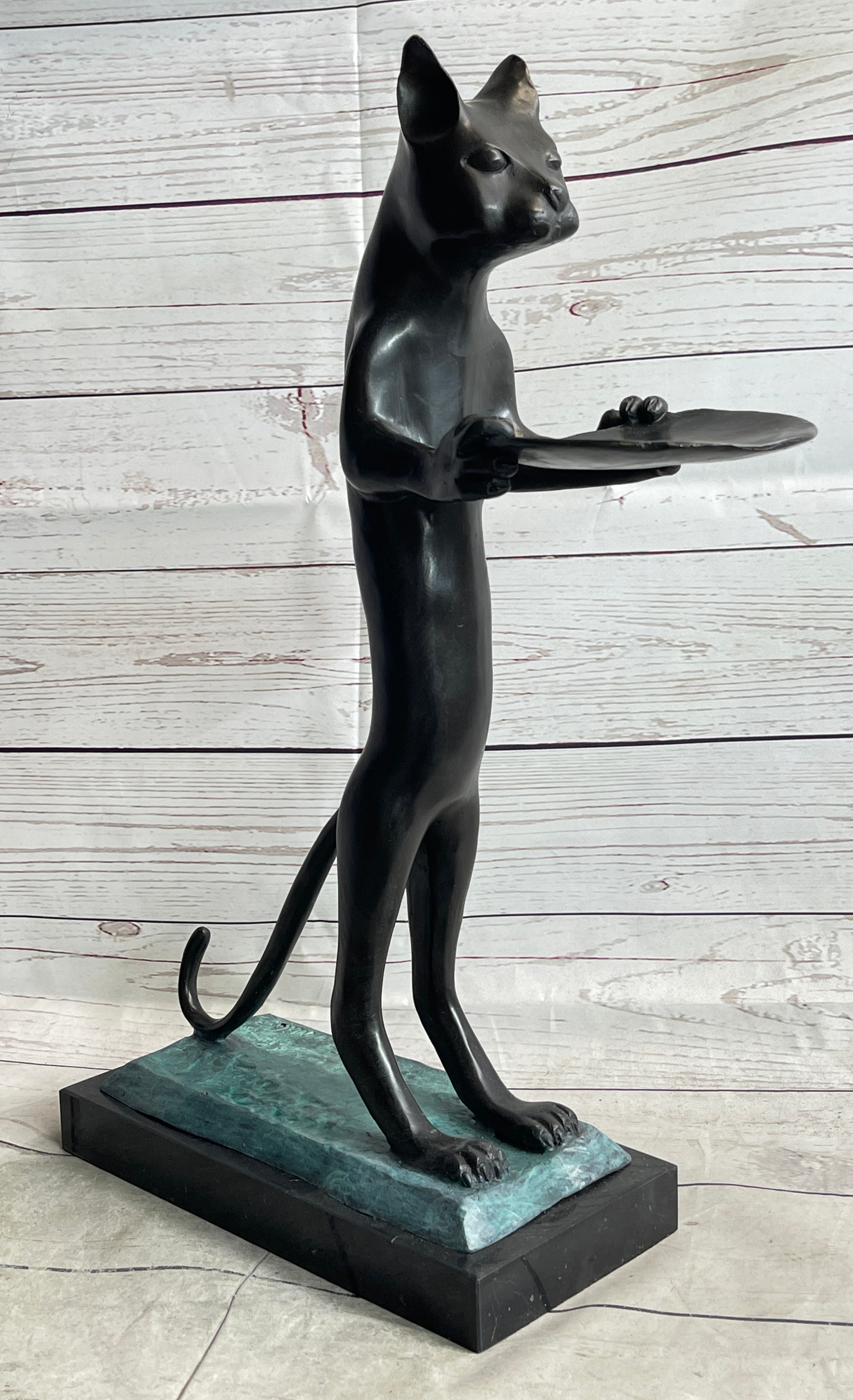 Cat Holding Tray Business Card Holder Bronze Sculpture