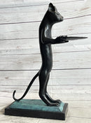 Cat Holding Tray Business Card Holder Bronze Sculpture
