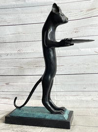 Cat Holding Tray Business Card Holder Bronze Sculpture