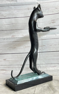 Cat Holding Tray Business Card Holder Bronze Sculpture