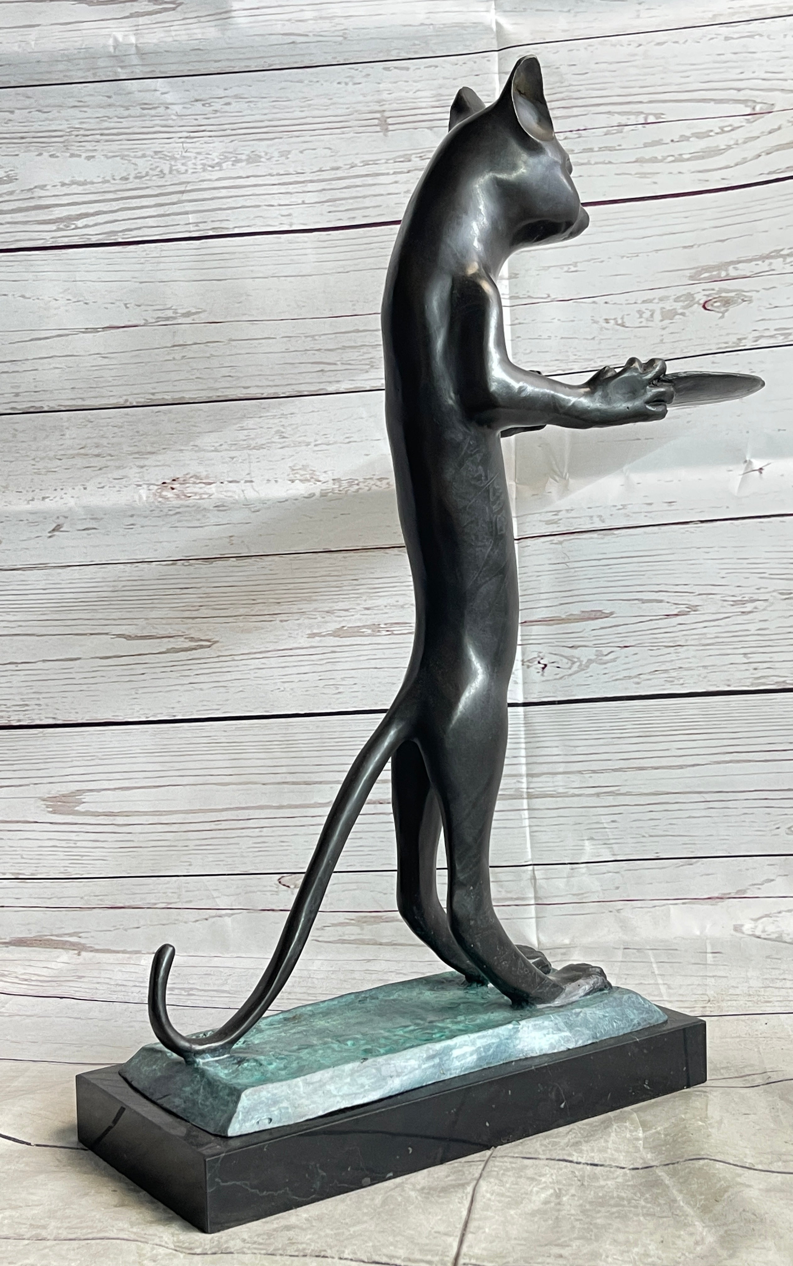 Cat Holding Tray Business Card Holder Bronze Sculpture