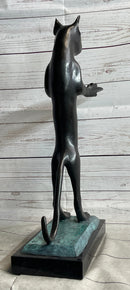 Cat Holding Tray Business Card Holder Bronze Sculpture