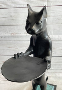 Cat Holding Tray Business Card Holder Bronze Sculpture