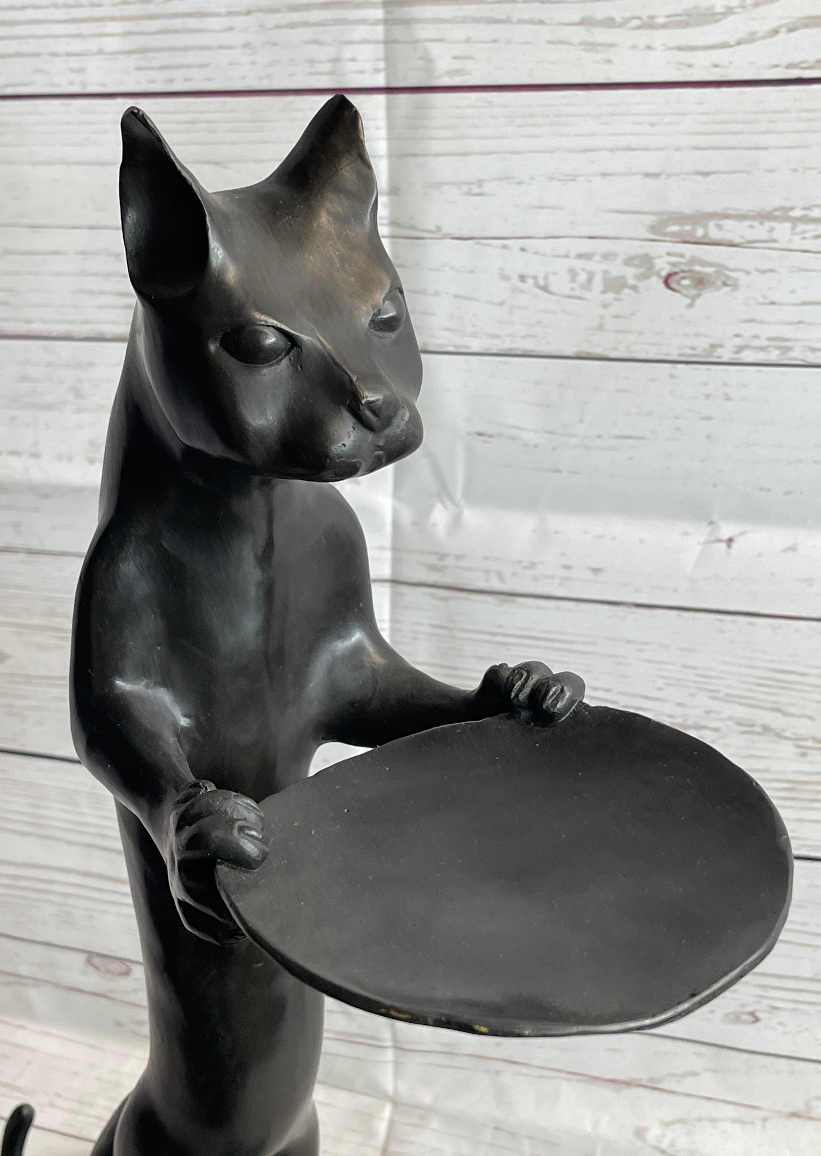 Cat Holding Tray Business Card Holder Bronze Sculpture
