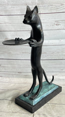 Cat Holding Tray Business Card Holder Bronze Sculpture