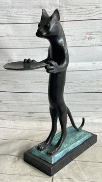 Cat Holding Tray Business Card Holder Bronze Sculpture