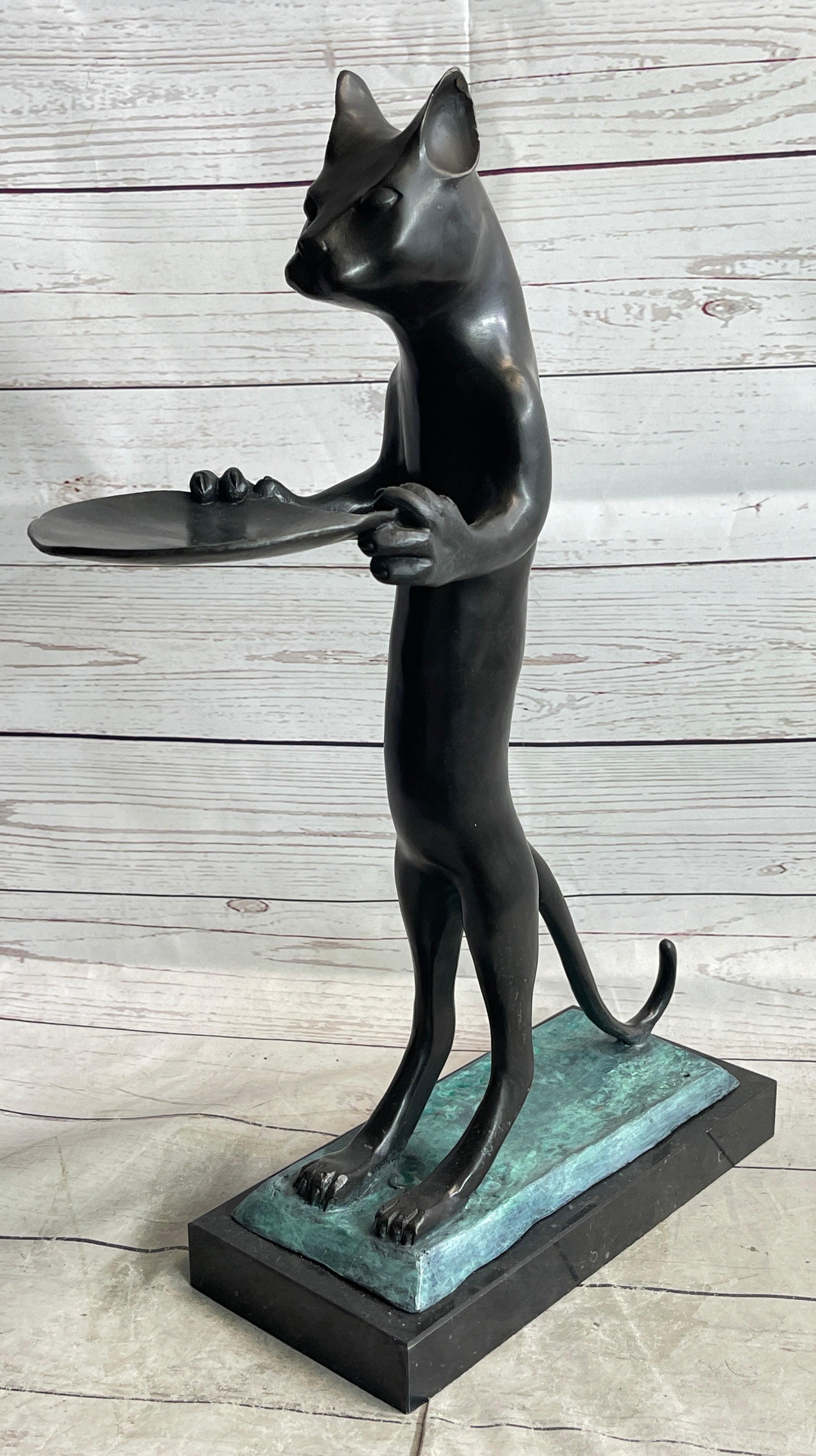 Cat Holding Tray Business Card Holder Bronze Sculpture