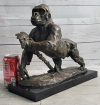 Gorilla Great Ape Bronze Metal Sculpture Signed on Marble Base