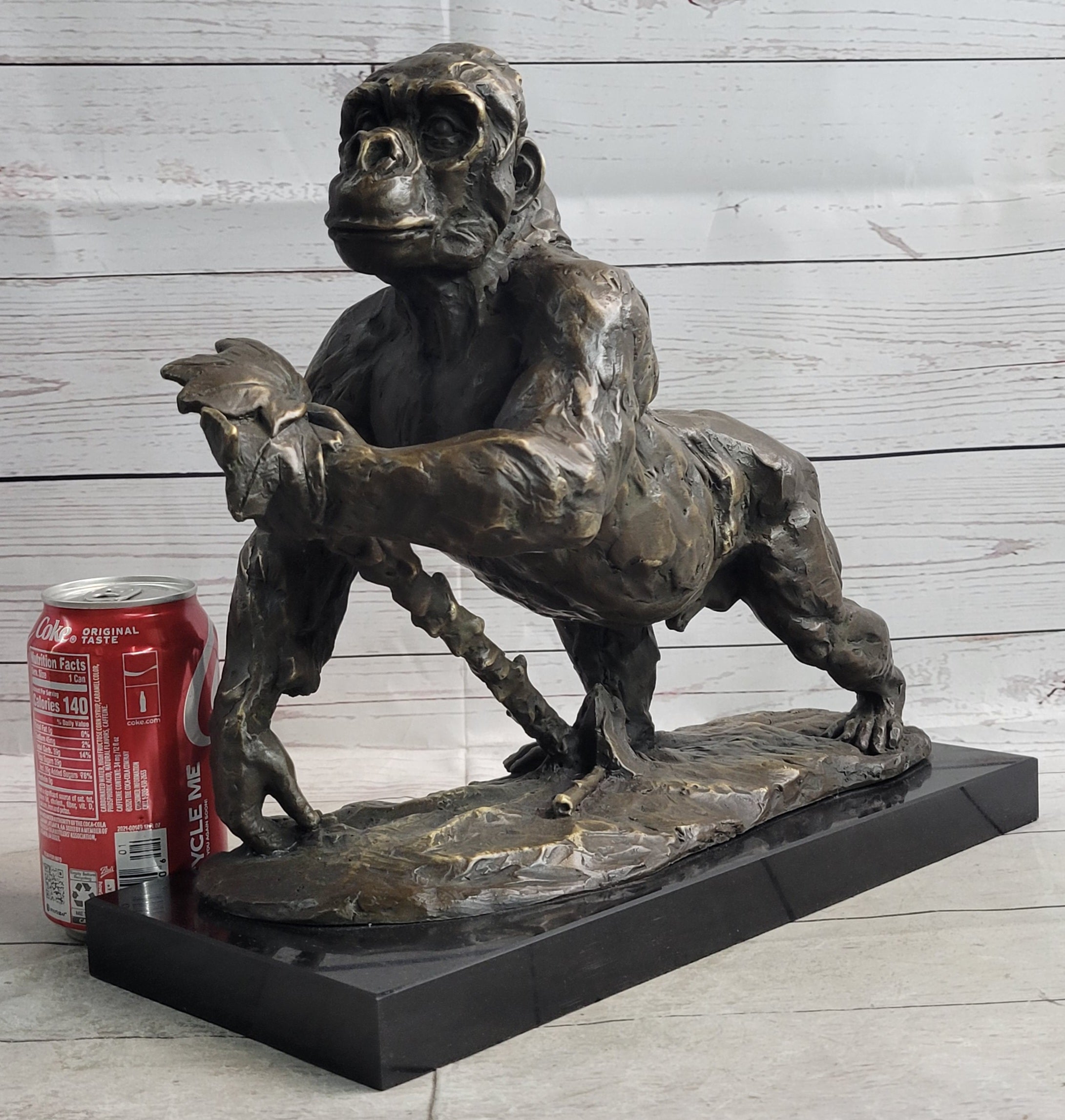 Gorilla Great Ape Bronze Metal Sculpture Signed on Marble Base
