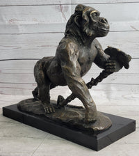 Gorilla Great Ape Bronze Metal Sculpture Signed on Marble Base