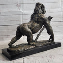 Gorilla Great Ape Bronze Metal Sculpture Signed on Marble Base