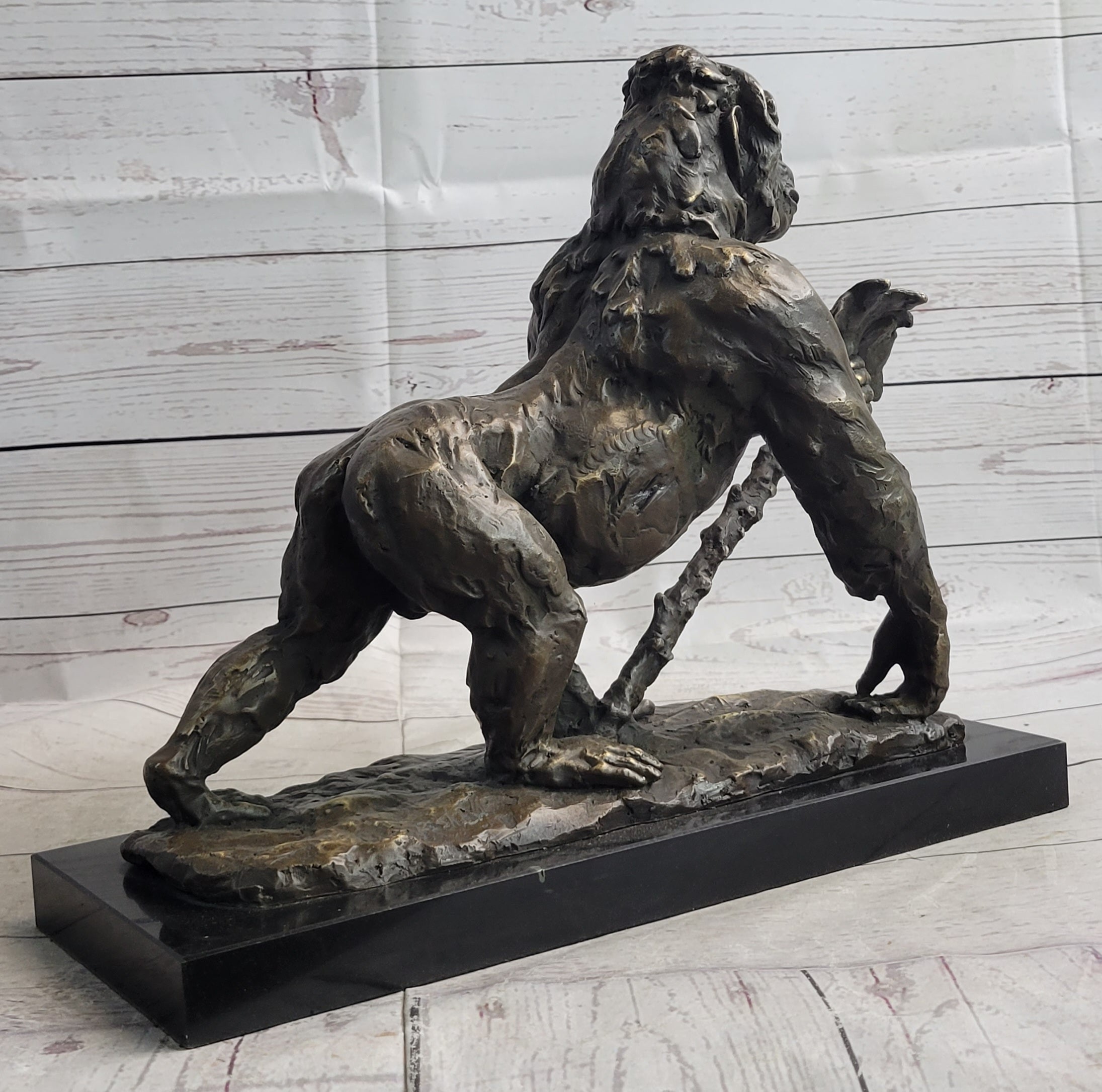 Gorilla Great Ape Bronze Metal Sculpture Signed on Marble Base