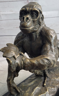 Gorilla Great Ape Bronze Metal Sculpture Signed on Marble Base