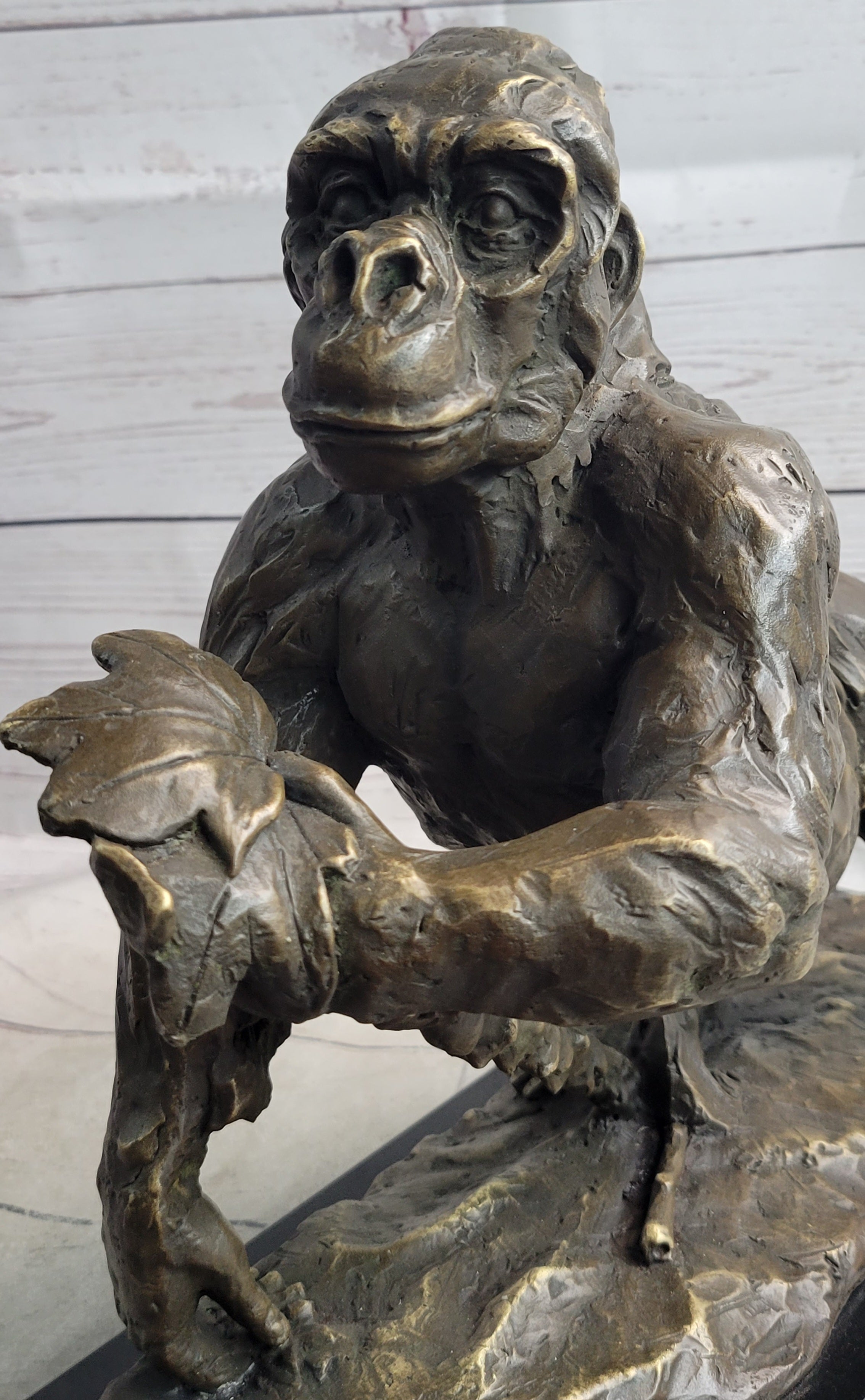 Gorilla Great Ape Bronze Metal Sculpture Signed on Marble Base