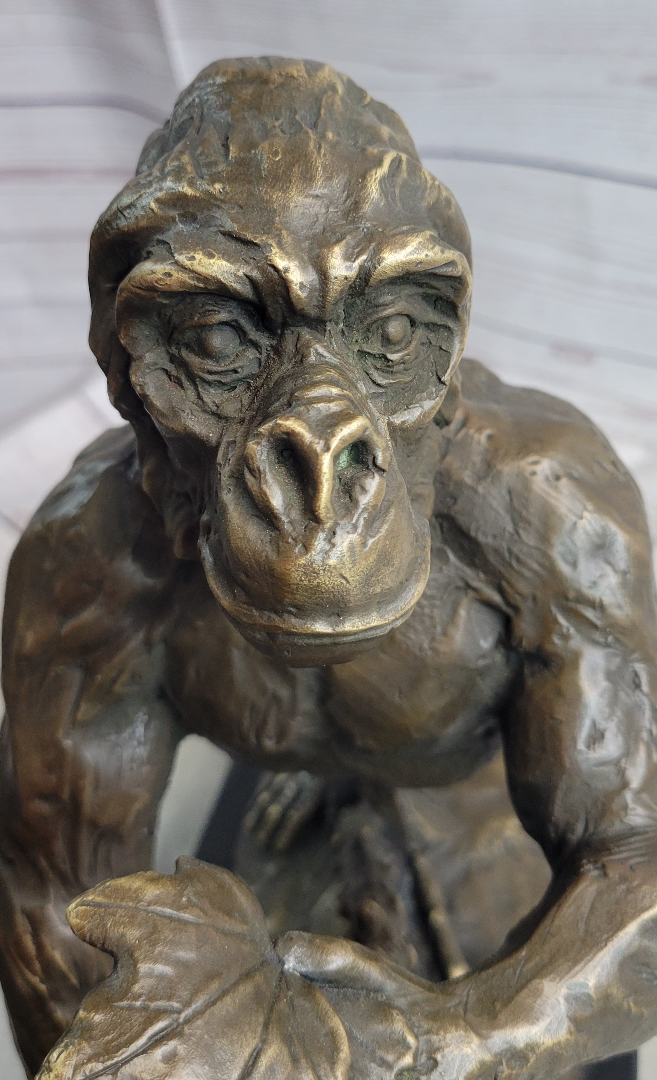 Gorilla Great Ape Bronze Metal Sculpture Signed on Marble Base