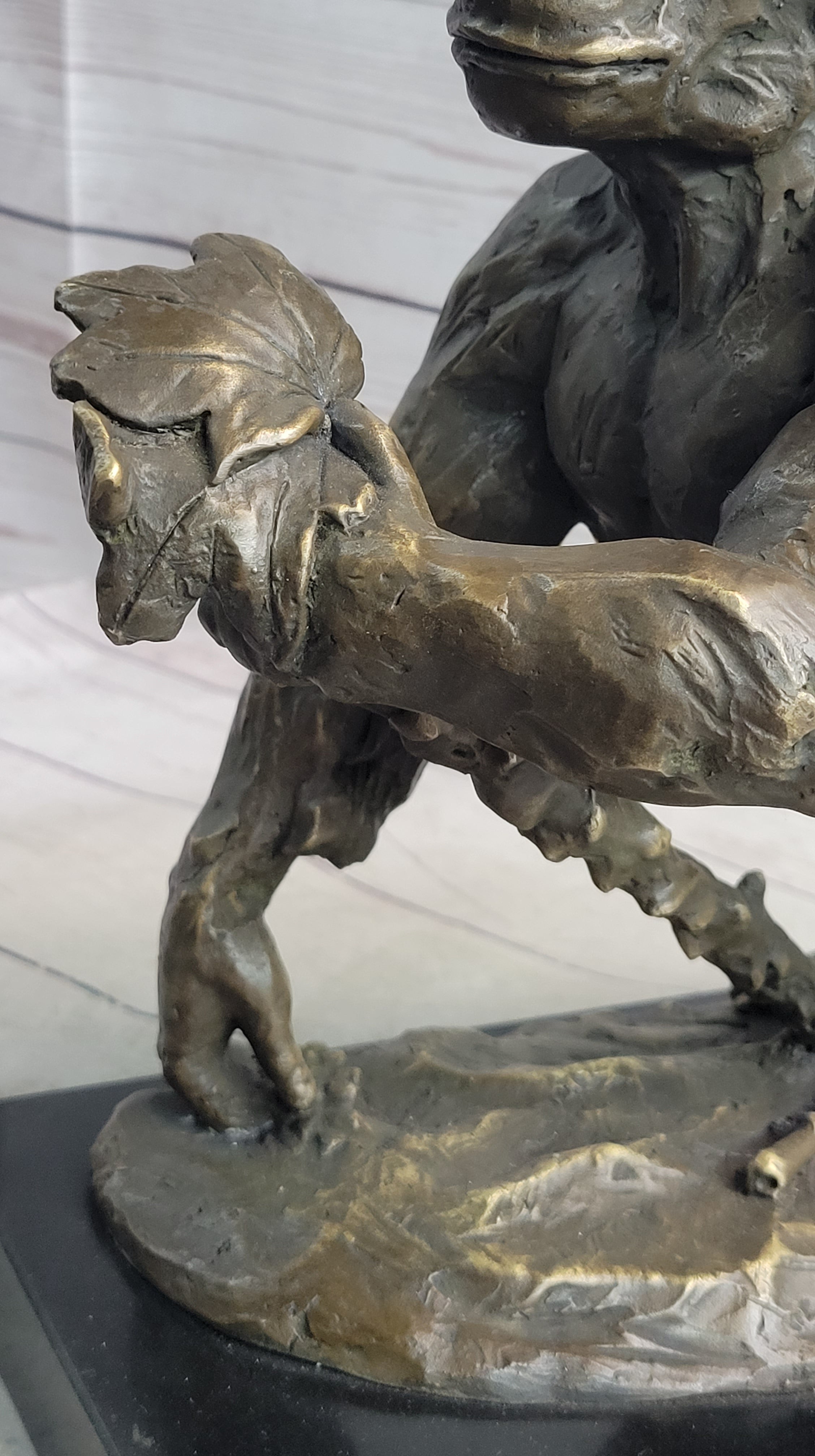 Gorilla Great Ape Bronze Metal Sculpture Signed on Marble Base