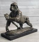 Gorilla Great Ape Bronze Metal Sculpture Signed on Marble Base
