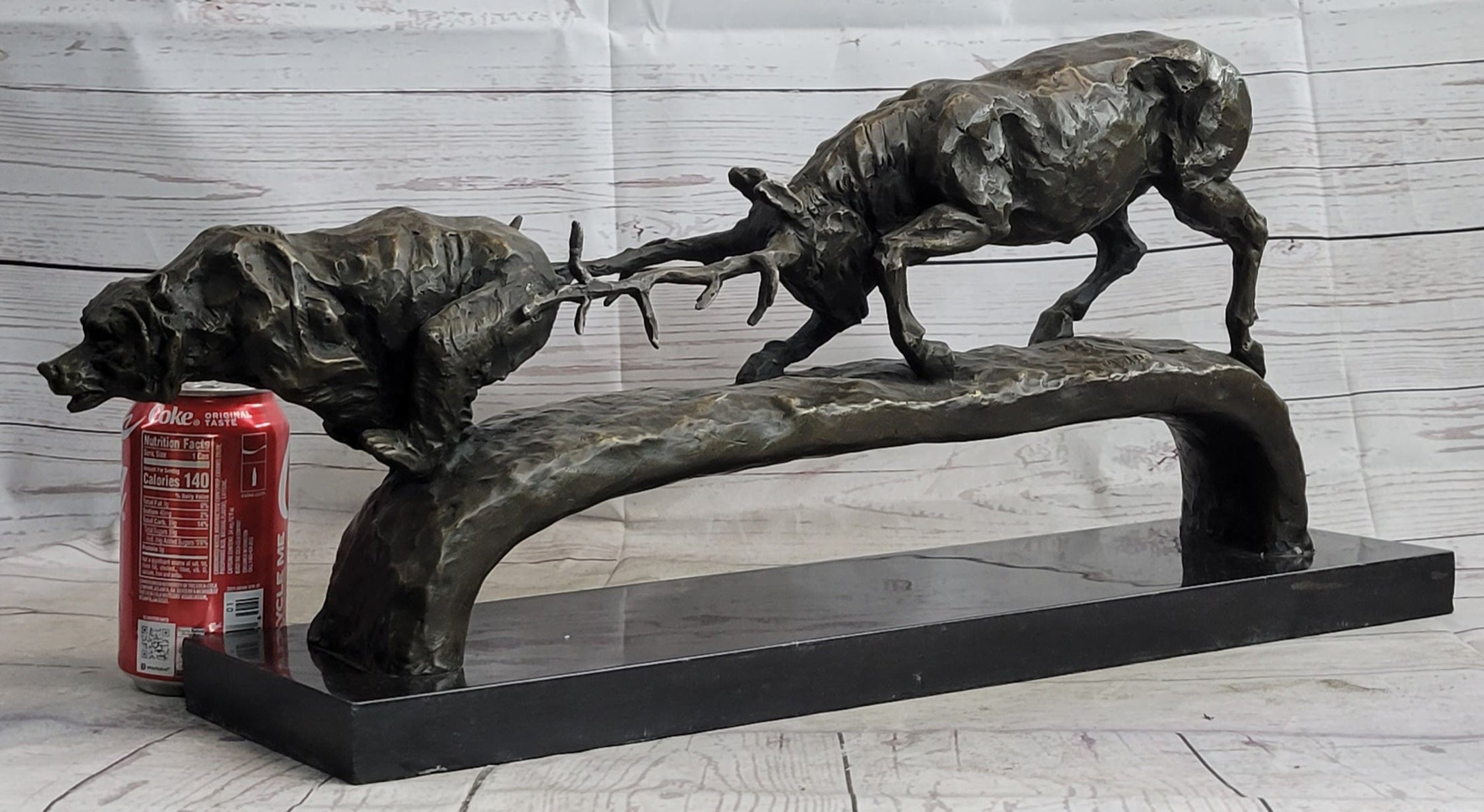 Elk Reindeer Caribou vs. Bear Bronze Sculpture Original Art