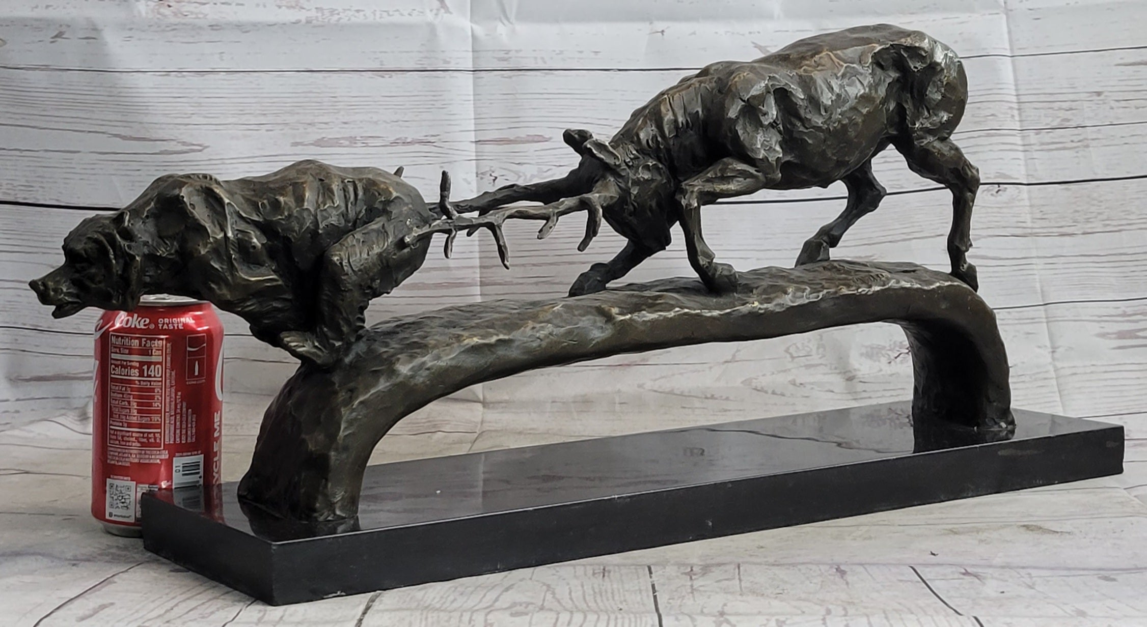 Elk Reindeer Caribou vs. Bear Bronze Sculpture Original Art