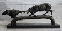 Elk Reindeer Caribou vs. Bear Bronze Sculpture Original Art