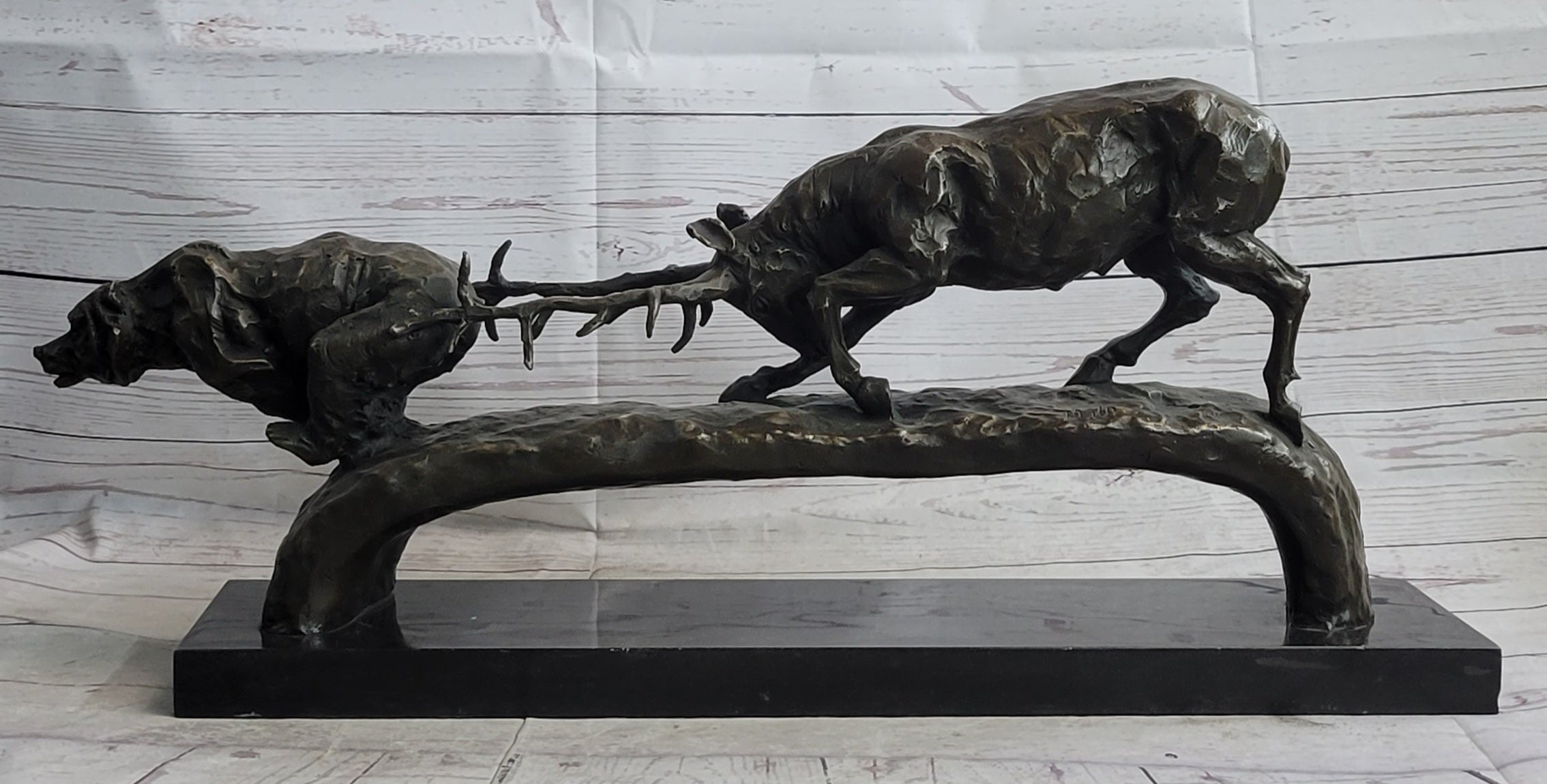 Elk Reindeer Caribou vs. Bear Bronze Sculpture Original Art