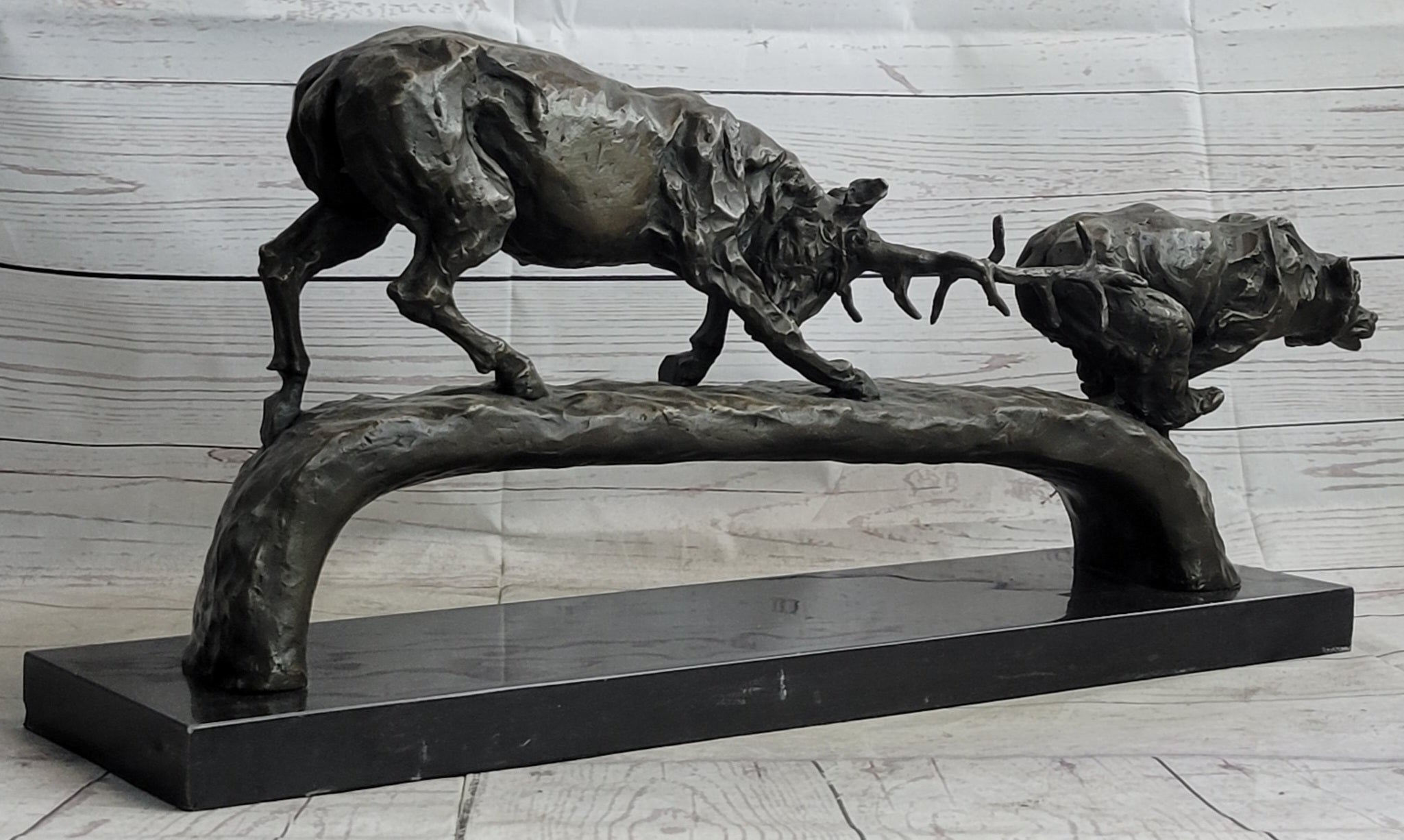 Elk Reindeer Caribou vs. Bear Bronze Sculpture Original Art