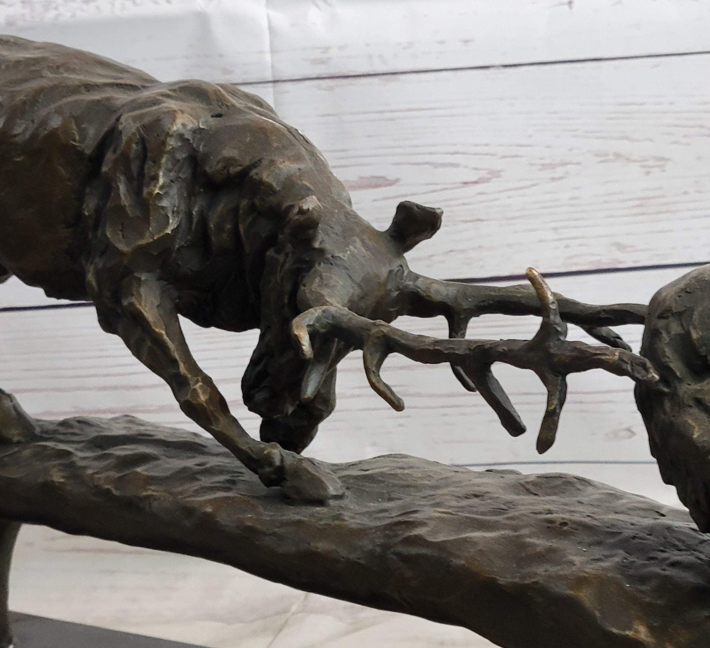 Elk Reindeer Caribou vs. Bear Bronze Sculpture Original Art