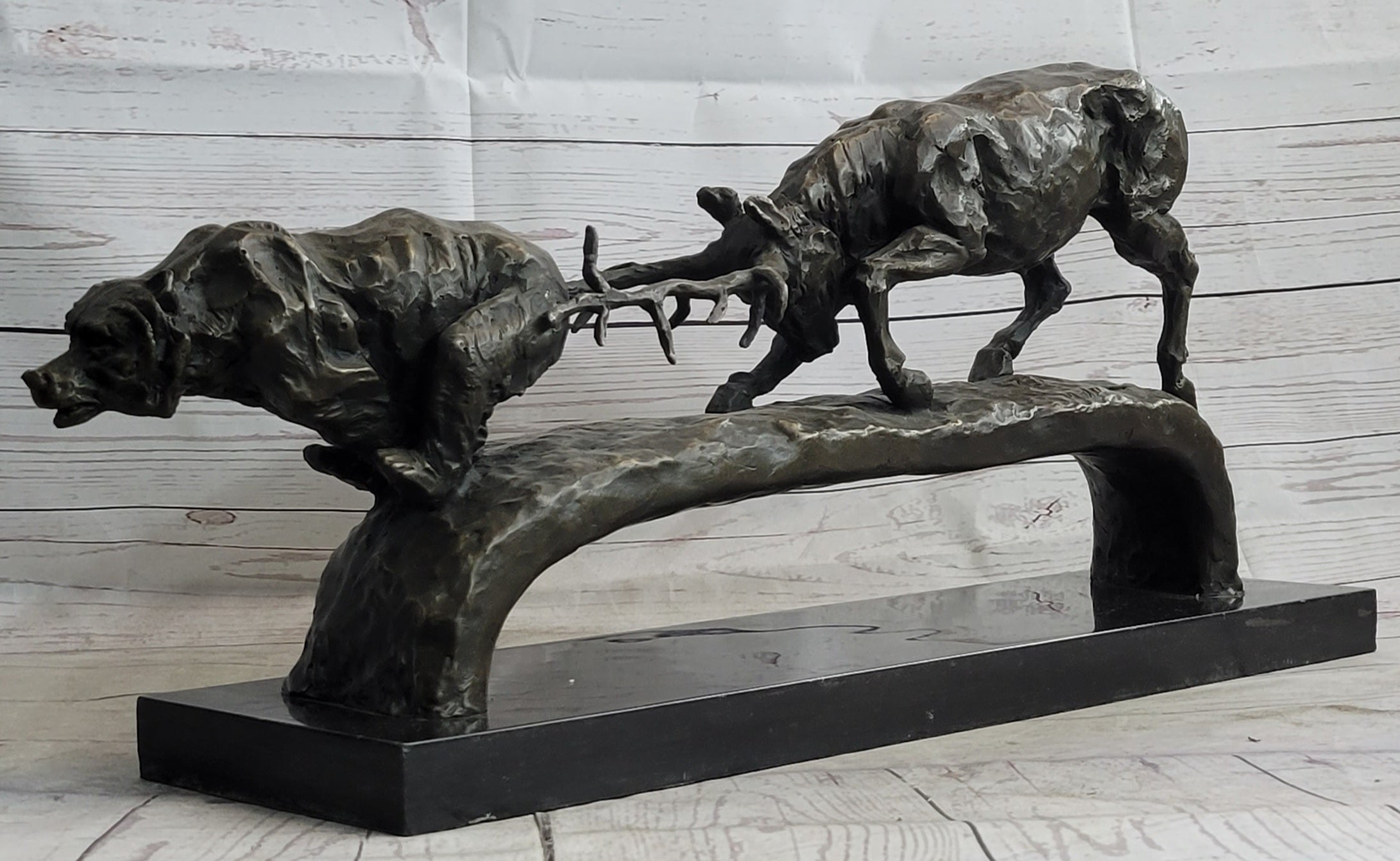 Elk Reindeer Caribou vs. Bear Bronze Sculpture Original Art