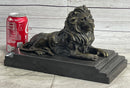 Male Guardian Lion Bronze Sculpture Marble Base Antoine Barye 7" x 12"