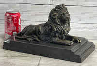 Male Guardian Lion Bronze Sculpture Marble Base Antoine Barye 7" x 12"
