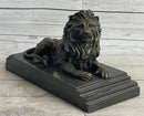 Male Guardian Lion Bronze Sculpture Marble Base Antoine Barye 7" x 12"
