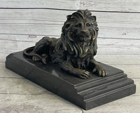 Male Guardian Lion Bronze Sculpture Marble Base Antoine Barye 7" x 12"