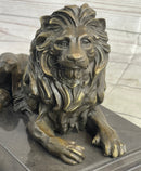 Male Guardian Lion Bronze Sculpture Marble Base Antoine Barye 7" x 12"
